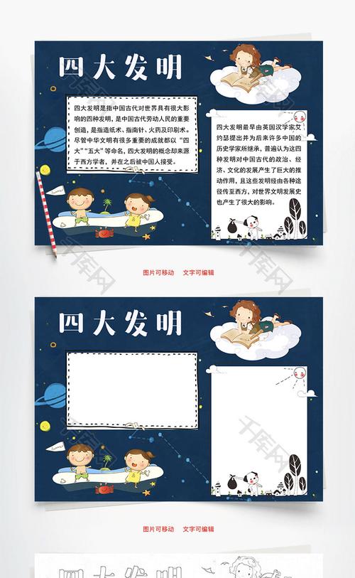 四大发明word小报手抄报模板深色